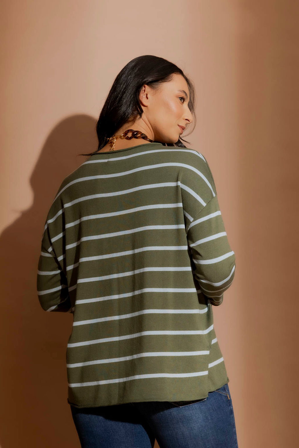 Khaki/Blue Fine Stripe Knit Khaki/Blue S