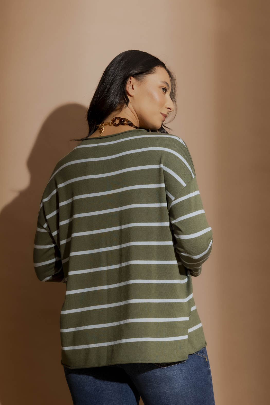 Khaki/Blue Fine Stripe Knit Khaki/Blue S