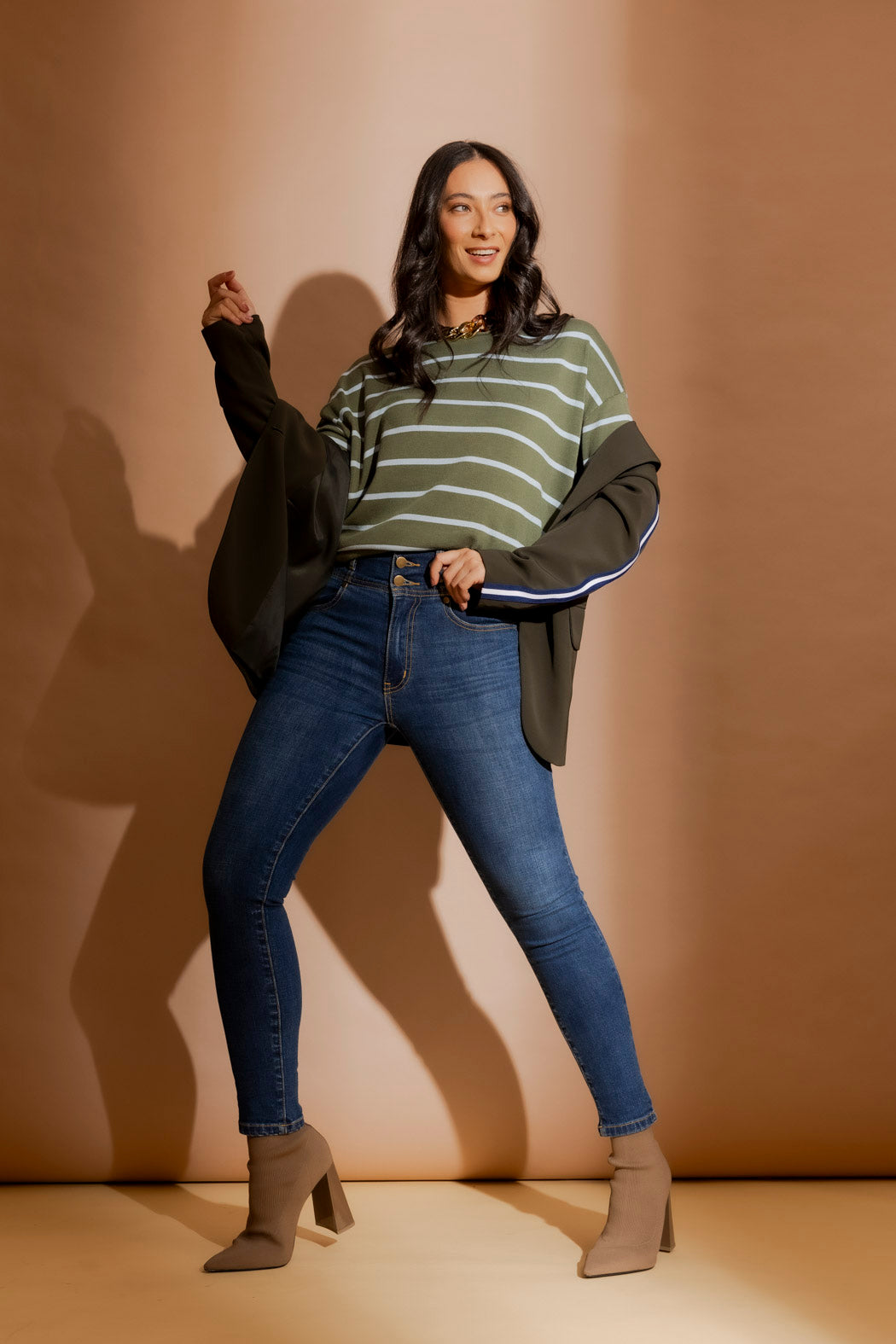 Khaki/Blue Fine Stripe Knit Khaki/Blue S