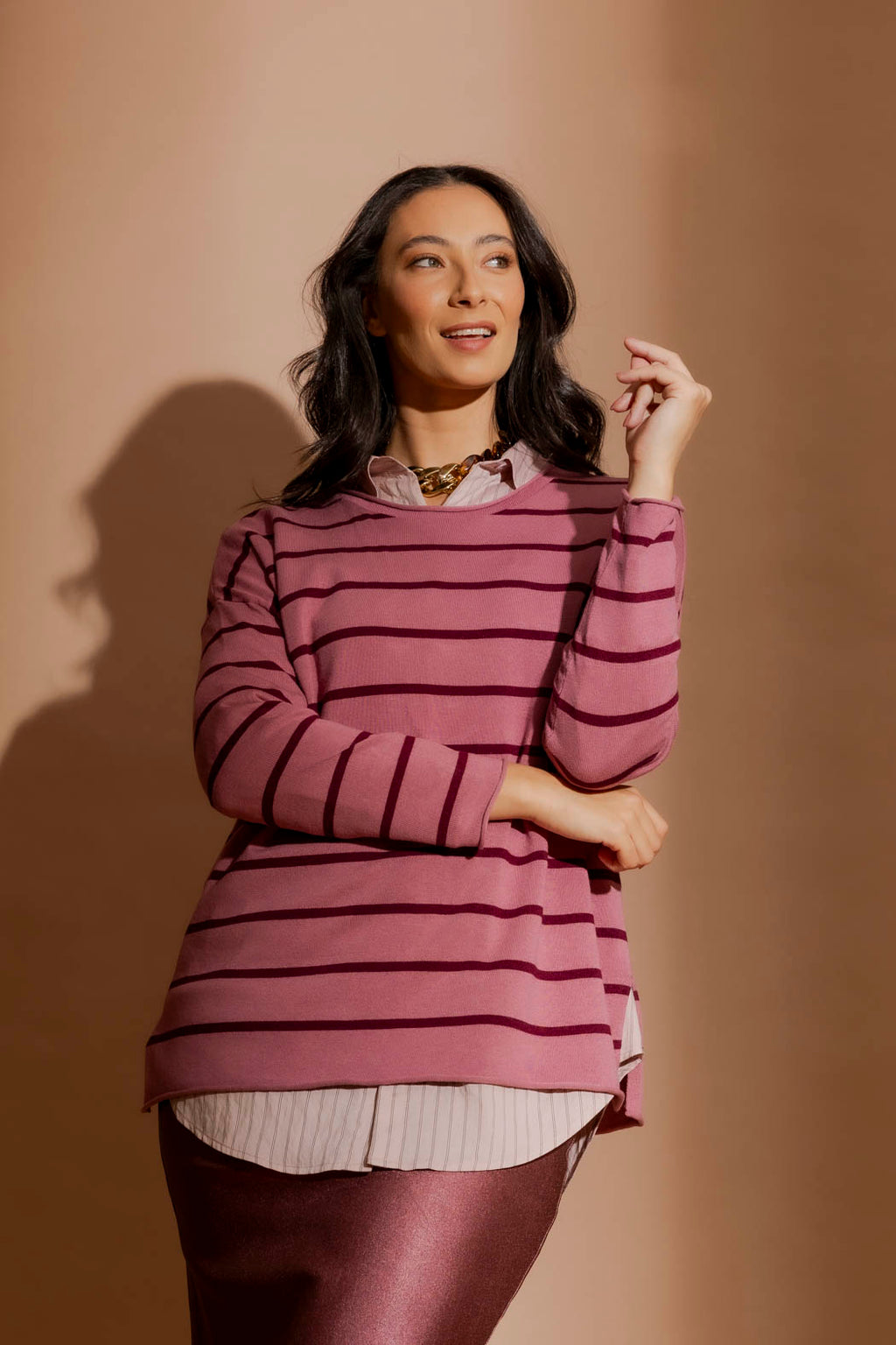 Pink/Burgundy Fine Stripe Knit Pink/Burgundy S