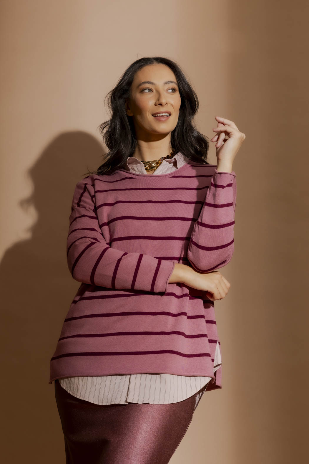 Pink/Burgundy Fine Stripe Knit Pink/Burgundy S