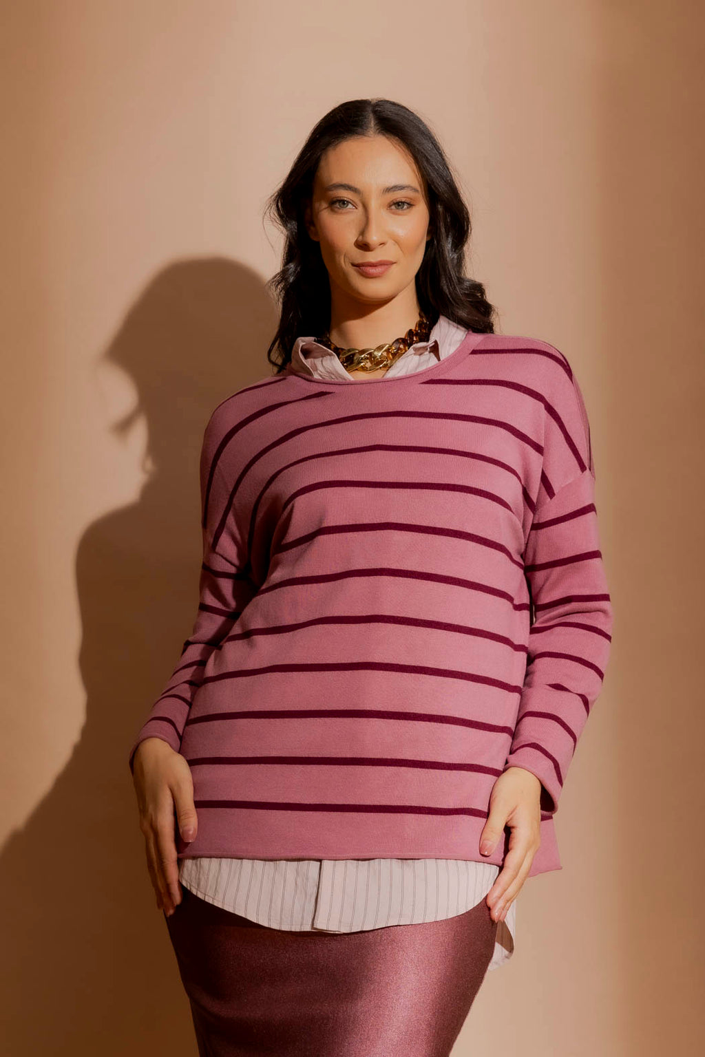 Pink/Burgundy Fine Stripe Knit Pink/Burgundy S