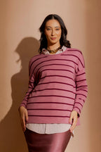 Pink/Burgundy Fine Stripe Knit Pink/Burgundy S