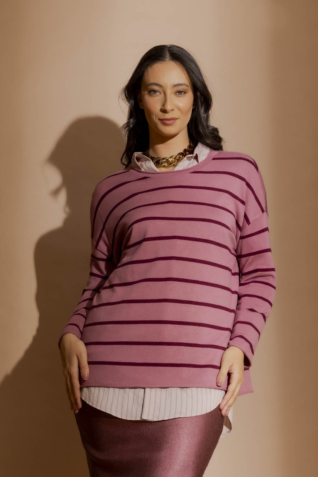 Pink/Burgundy Fine Stripe Knit Pink/Burgundy S