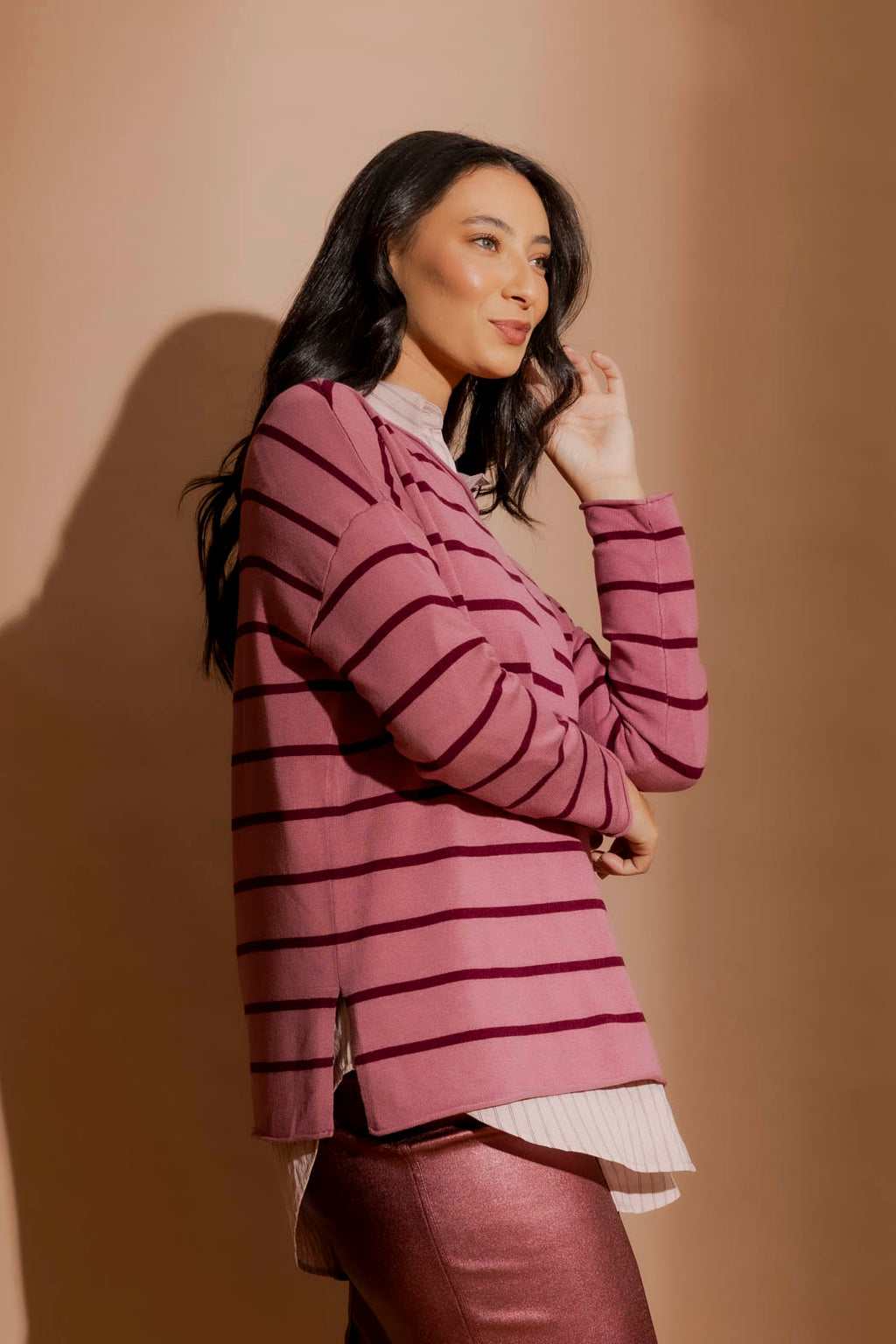 Pink/Burgundy Fine Stripe Knit Pink/Burgundy S