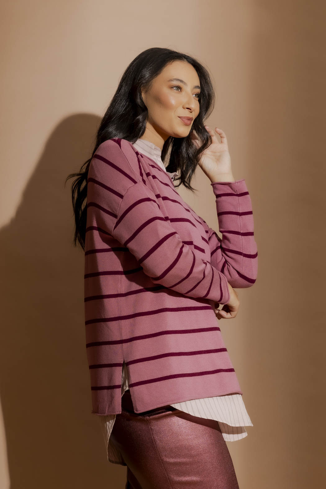 Pink/Burgundy Fine Stripe Knit Pink/Burgundy S