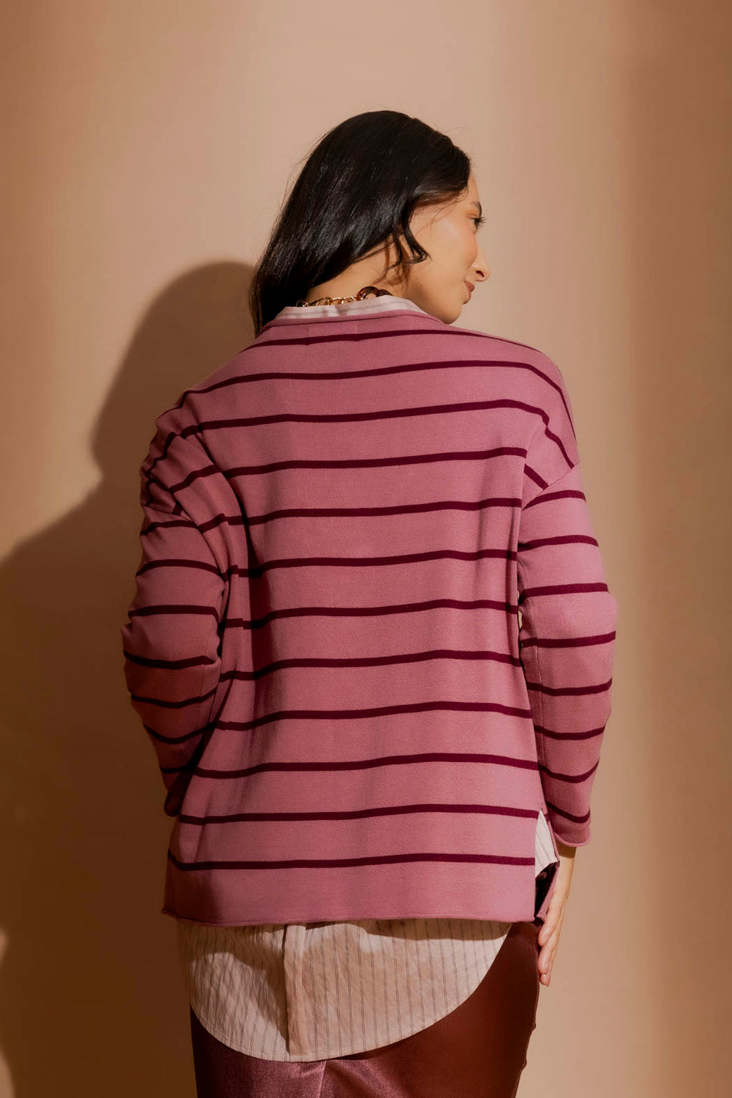 Pink/Burgundy Fine Stripe Knit Pink/Burgundy S