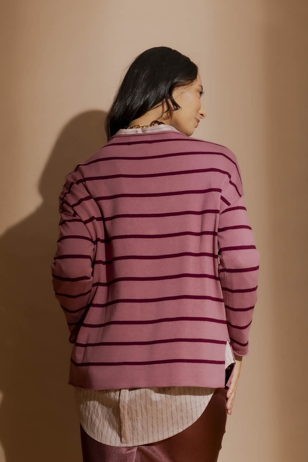 Pink/Burgundy Fine Stripe Knit Pink/Burgundy S