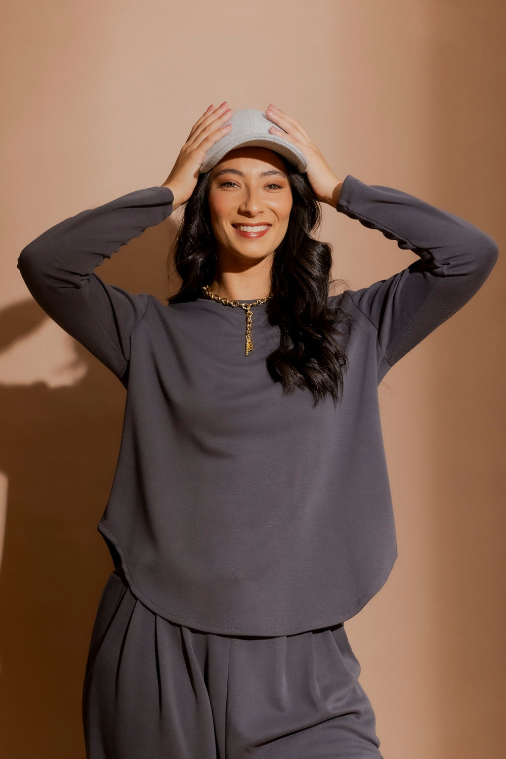 Grey Lux Crew Neck Top