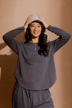 Grey Lux Crew Neck Top
