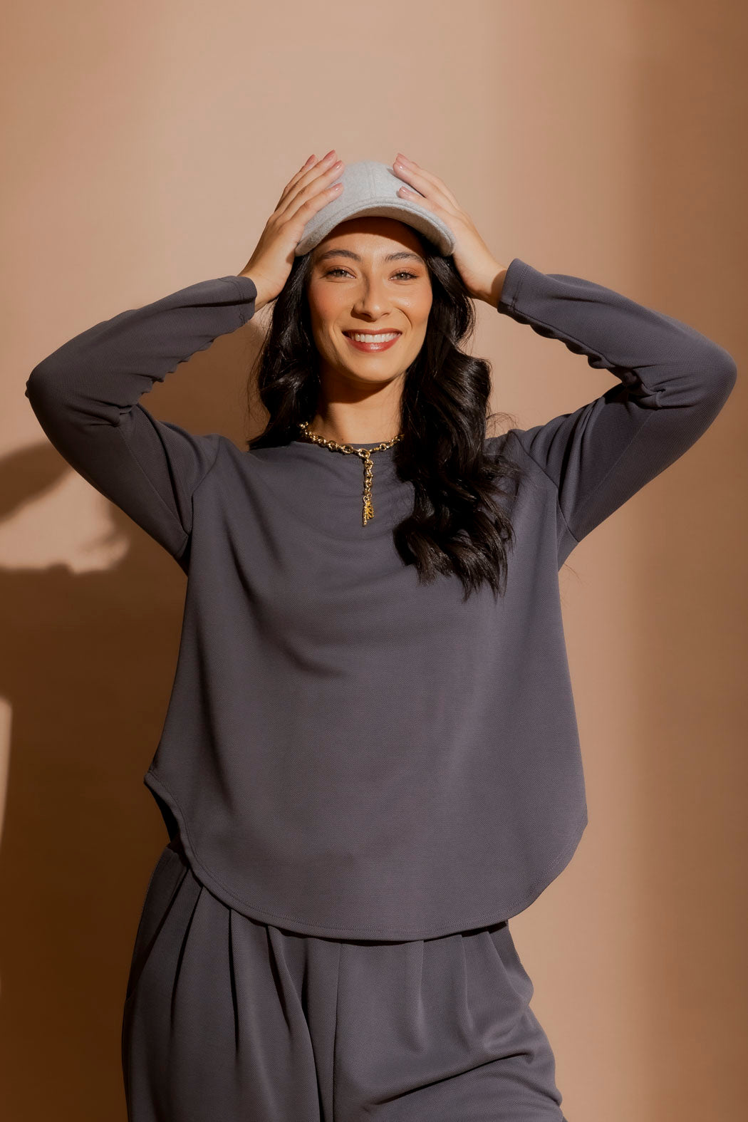 Grey Lux Crew Neck Top