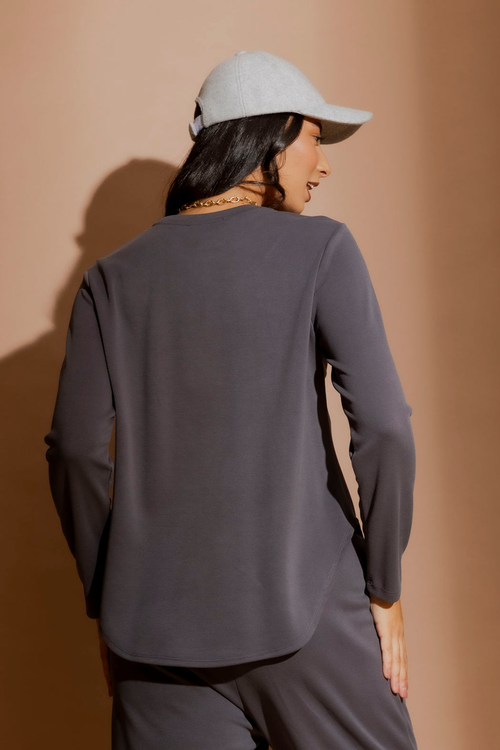 Grey Lux Crew Neck Top
