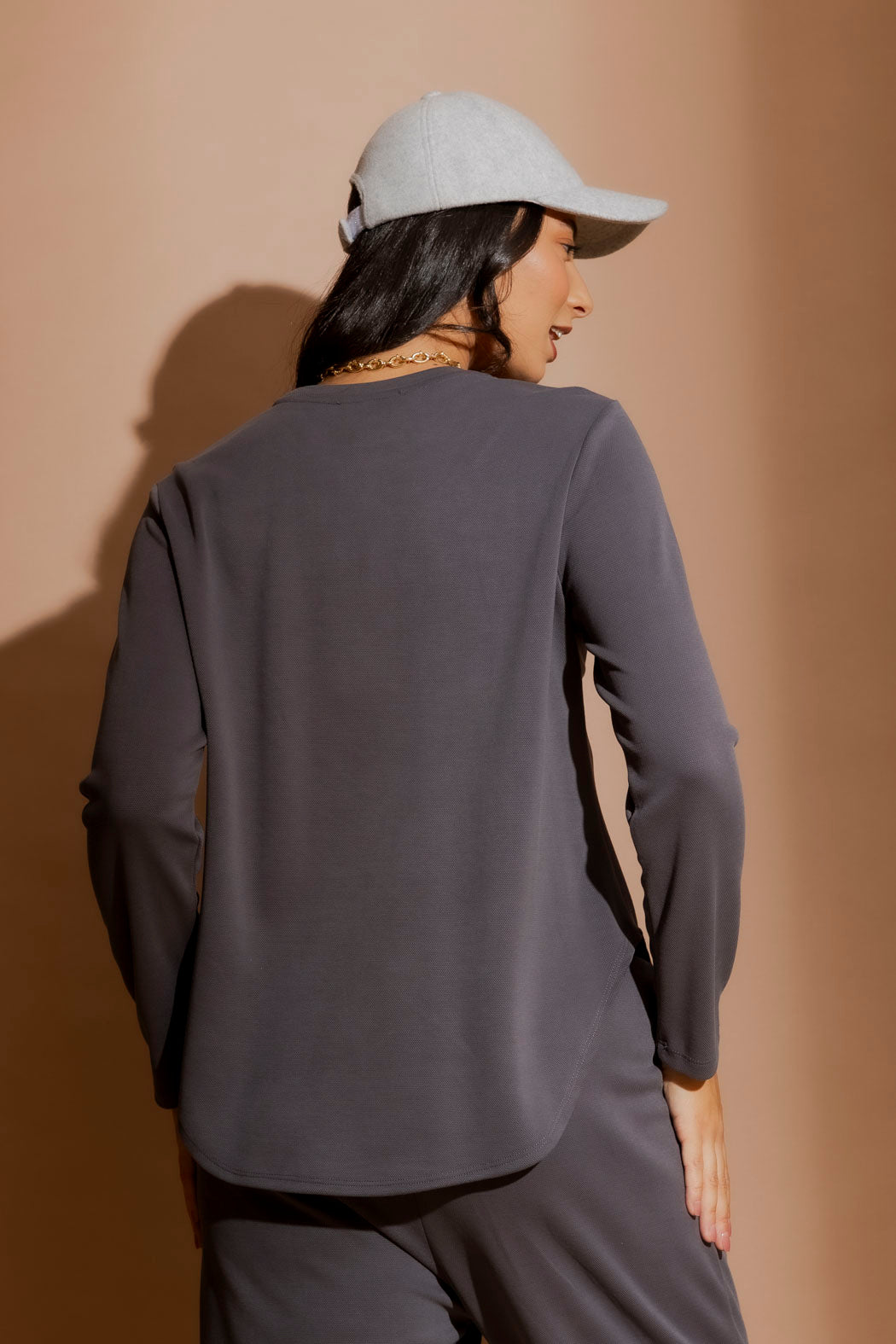 Grey Lux Crew Neck Top