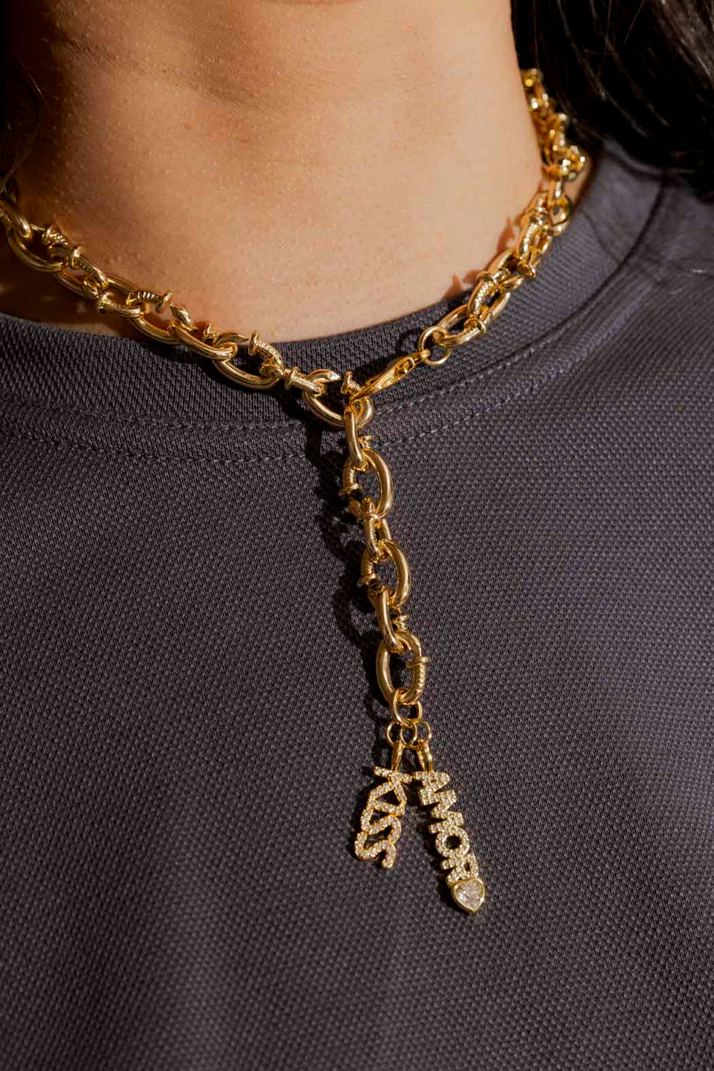 Gold Amore/Kiss Necklace