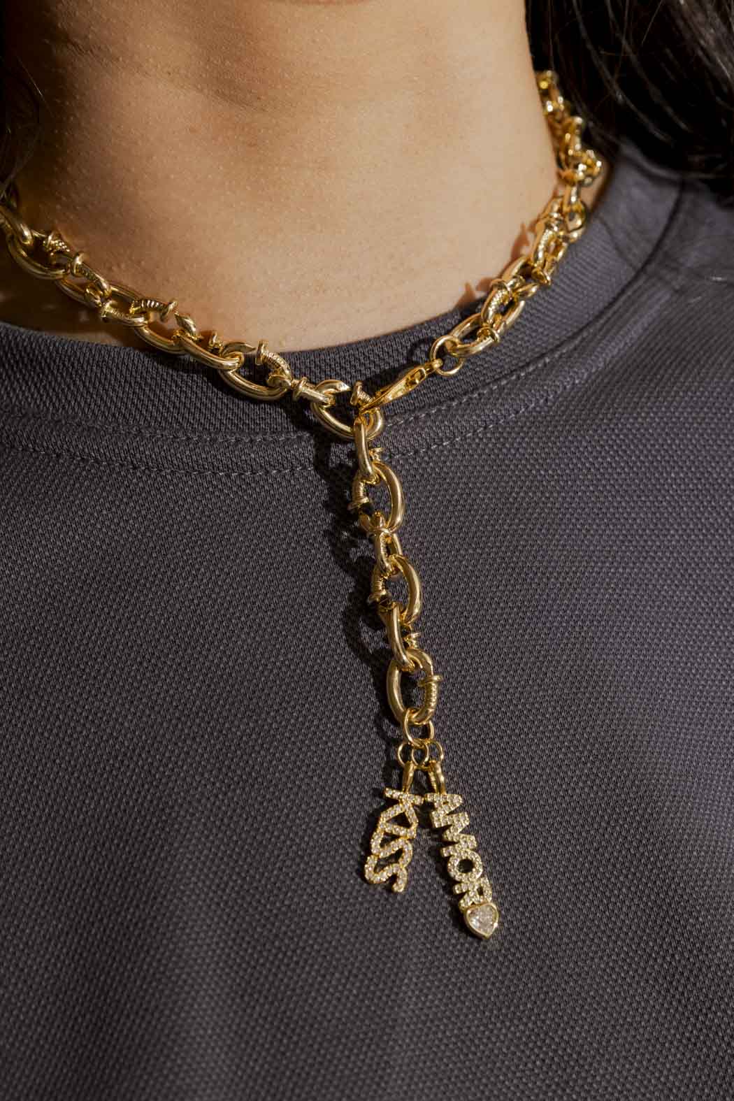 Gold Amore/Kiss Necklace