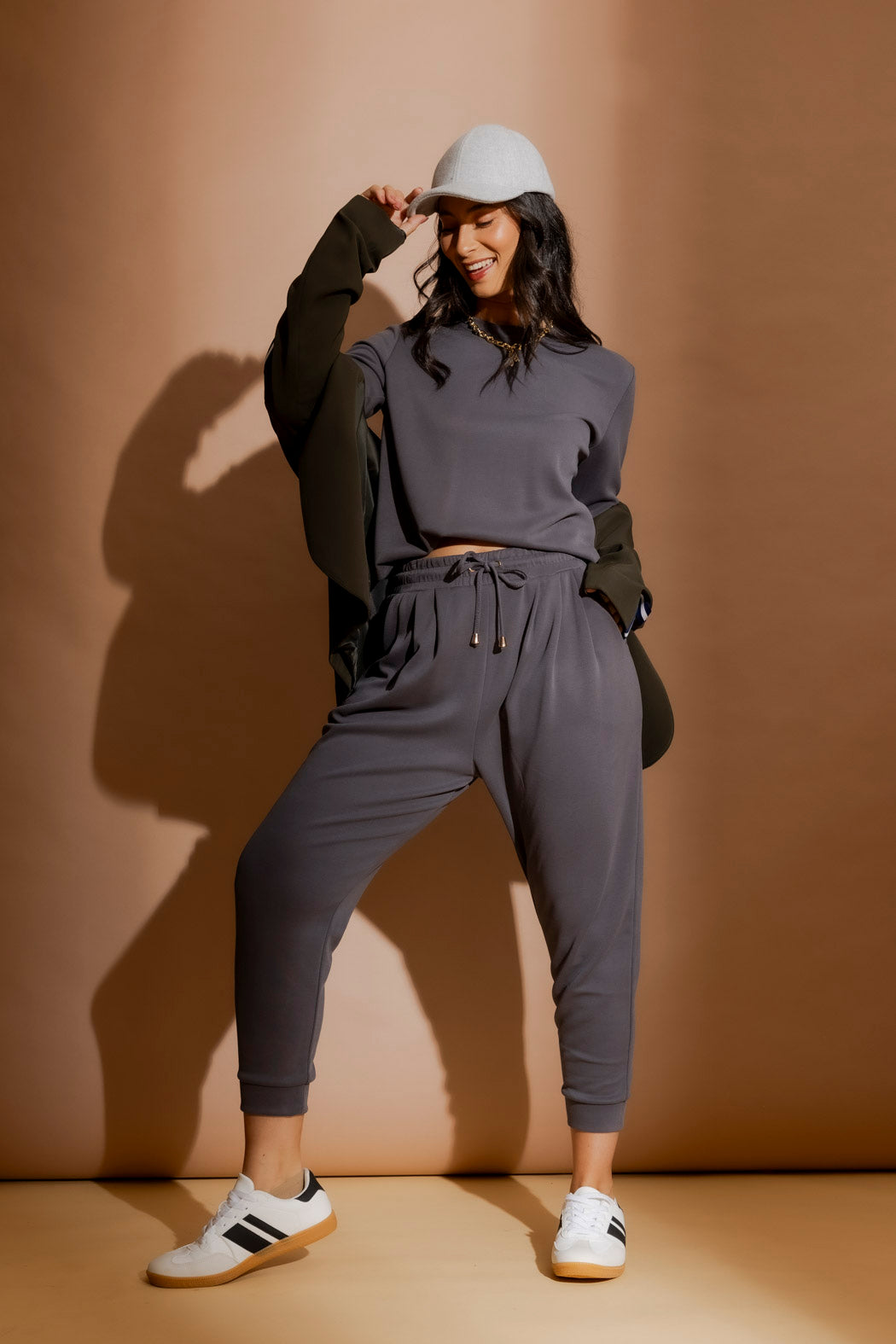 Grey Lux Crew Neck Top