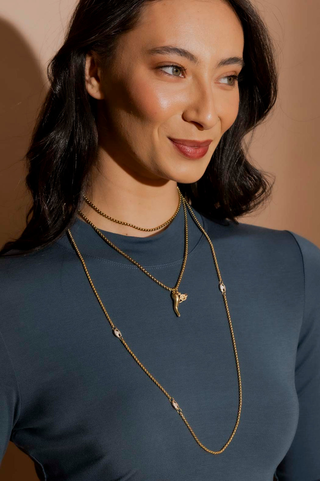 Gold Venetian Horn Necklace