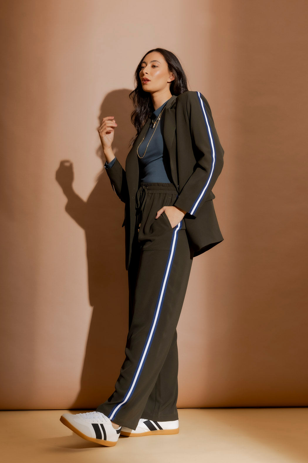 Khaki Stripe Boyfriend Blazer