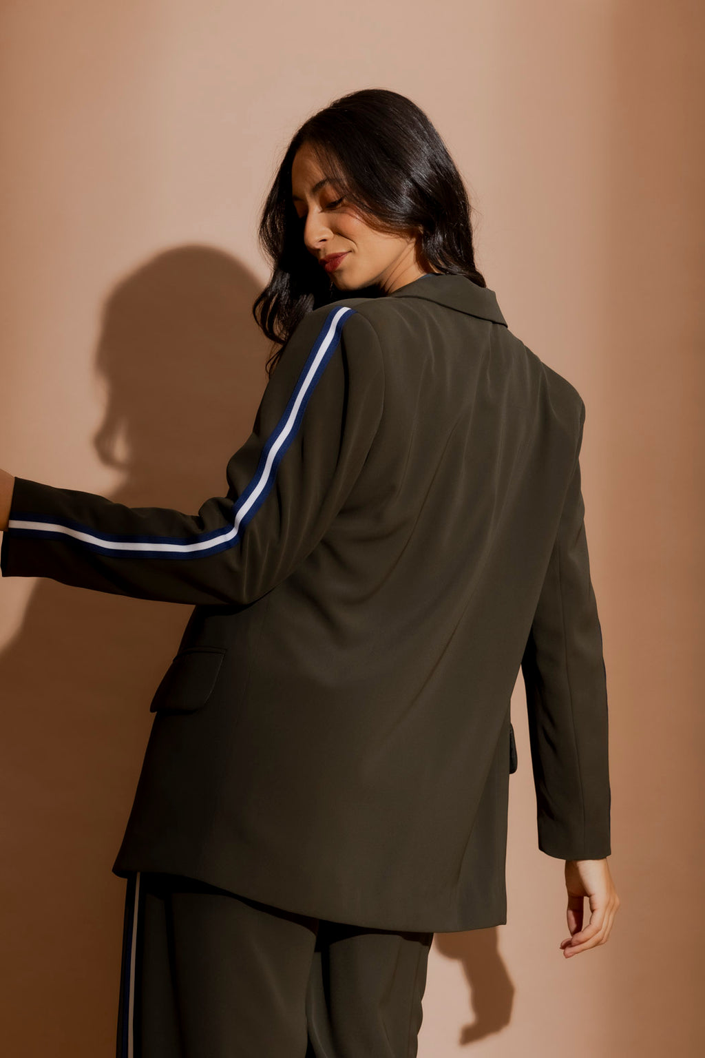 Khaki Stripe Boyfriend Blazer