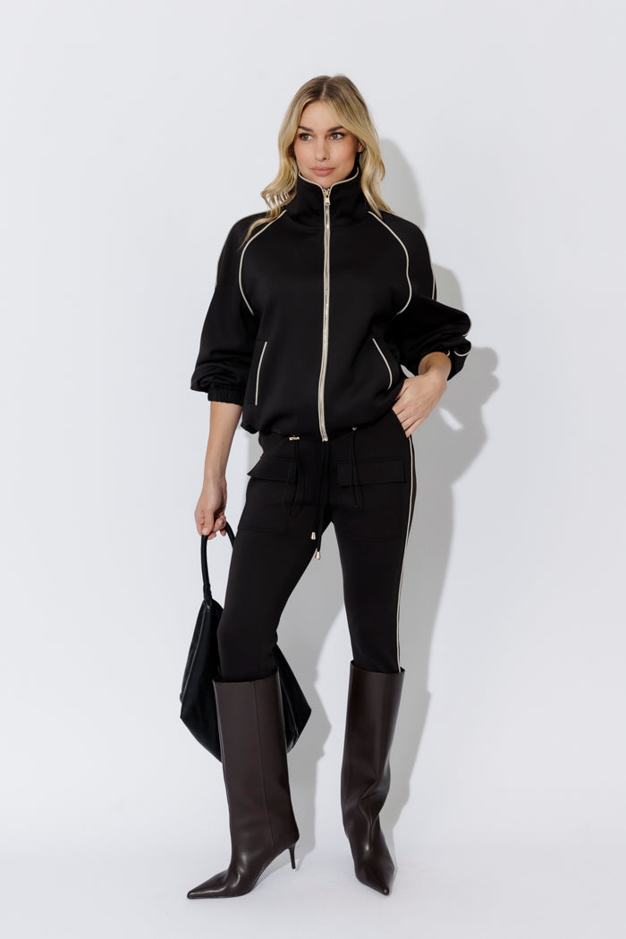 Black Scuba Piped Cargo Pant