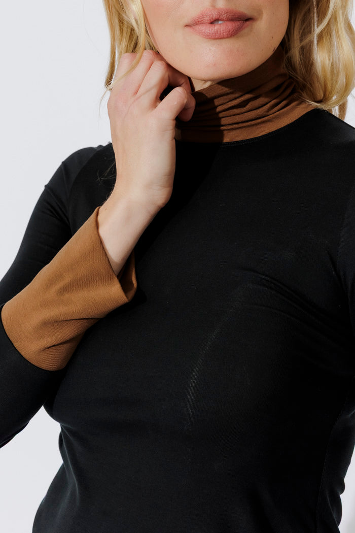 Black Tencel Turtle Neck Top