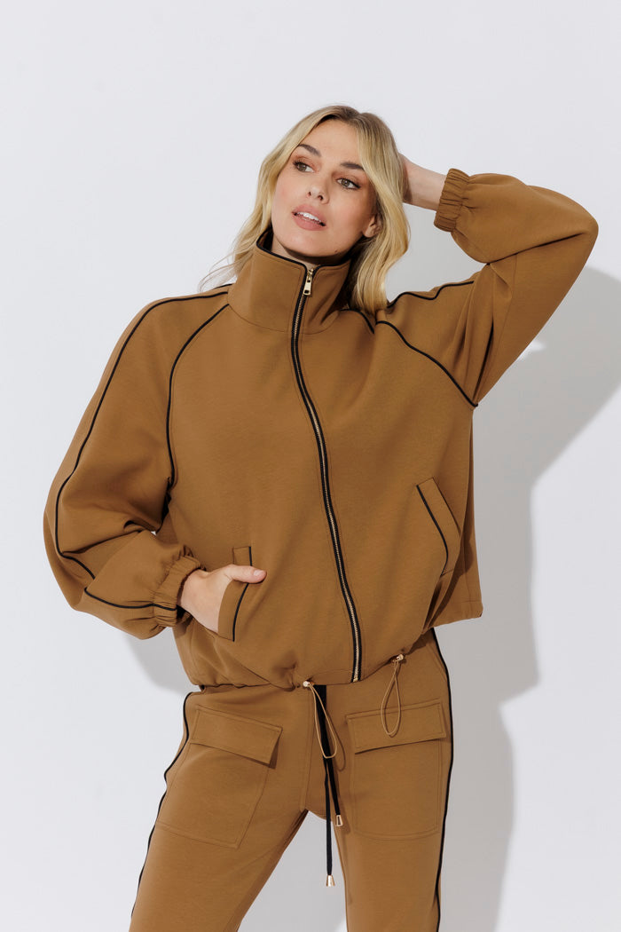 Tan Scuba Piped Bomber Jacket