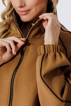 Tan Scuba Piped Bomber Jacket
