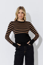 Taupe Stripe Fine Knit Crew Top