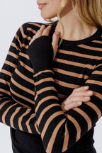 Taupe Stripe Fine Knit Crew Top