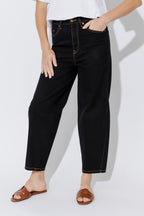 Black-Gold Stitch Contrast Stitch Barrel Jean