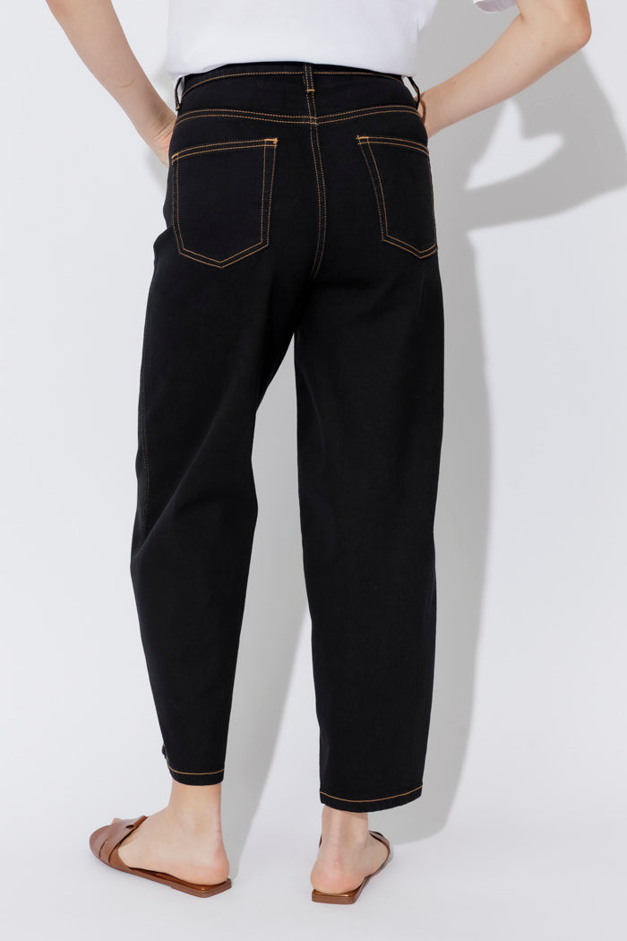 Black Gold Stitch Barrel Jean