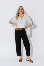 Black-Gold Stitch Contrast Stitch Barrel Jean