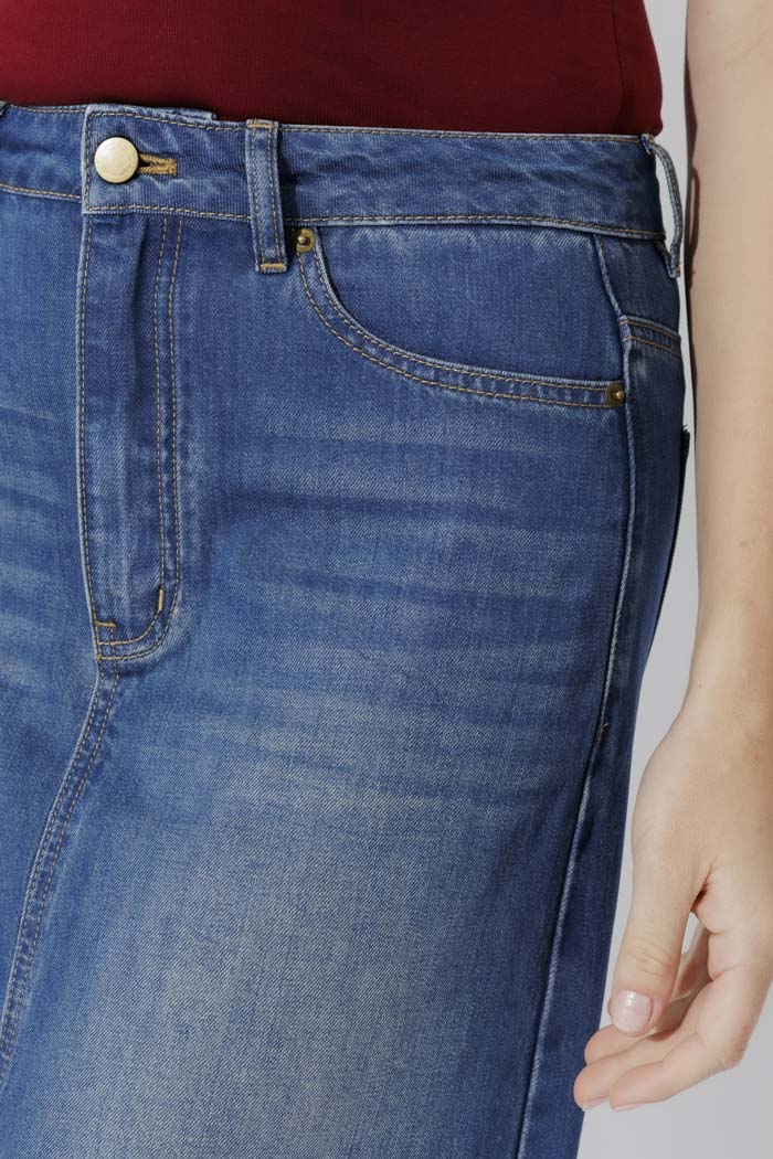 Mid Denim Soft Maxi Skirt