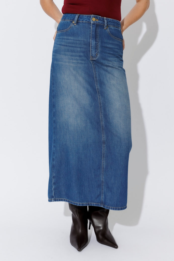 Mid Denim Soft Maxi Skirt
