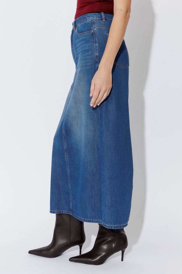 Mid Denim Soft Maxi Skirt