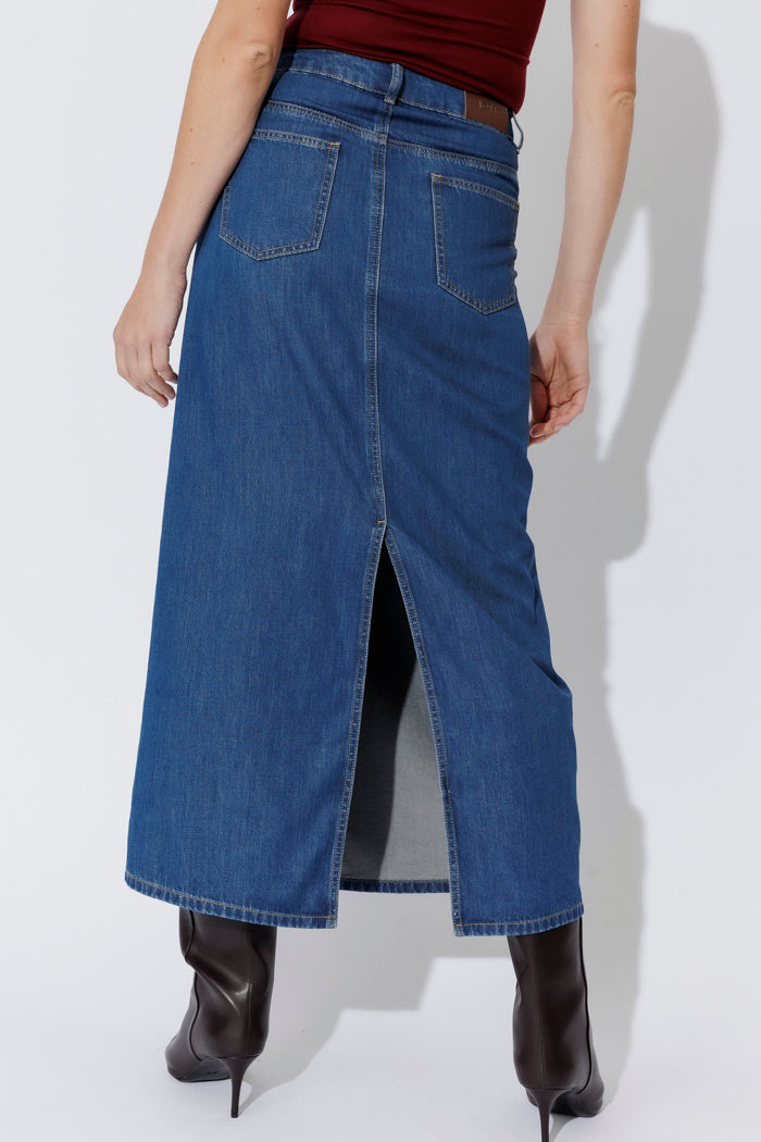 Mid Denim Soft Maxi Skirt