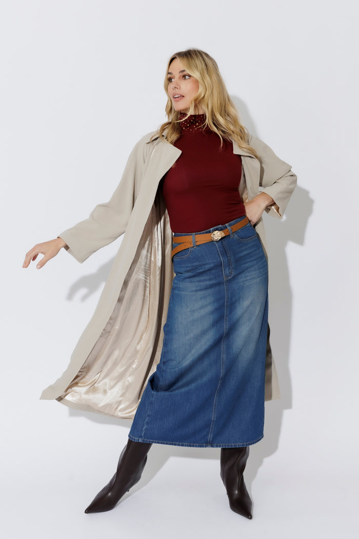 Mid Denim Soft Maxi Skirt