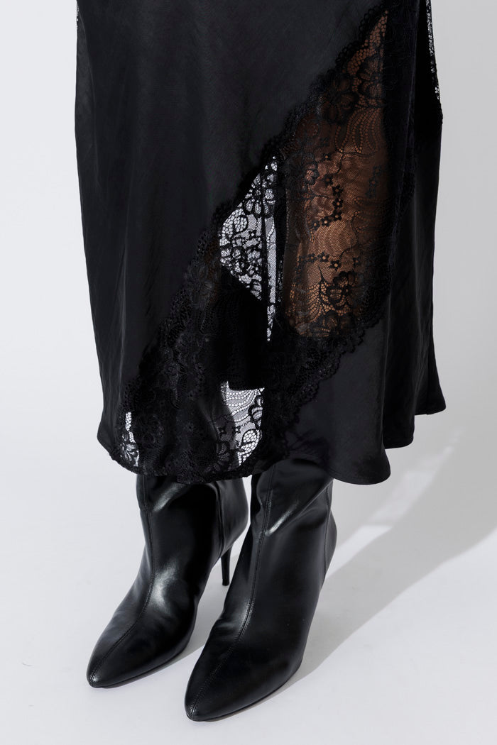 Black Glow Lace Bias Skirt