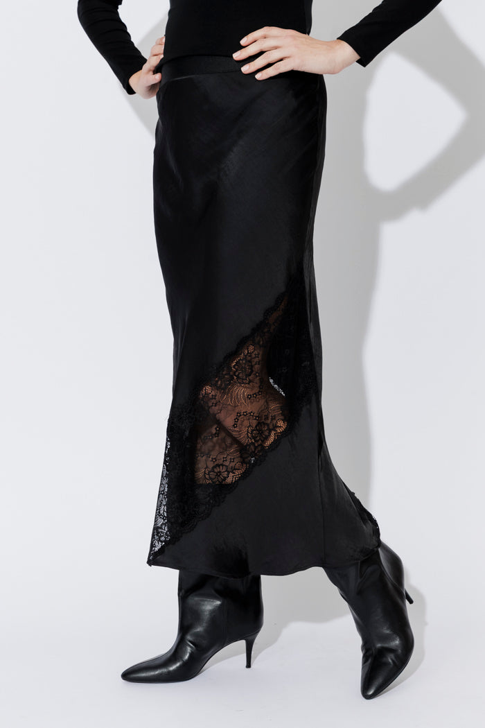 Black Glow Lace Bias Skirt