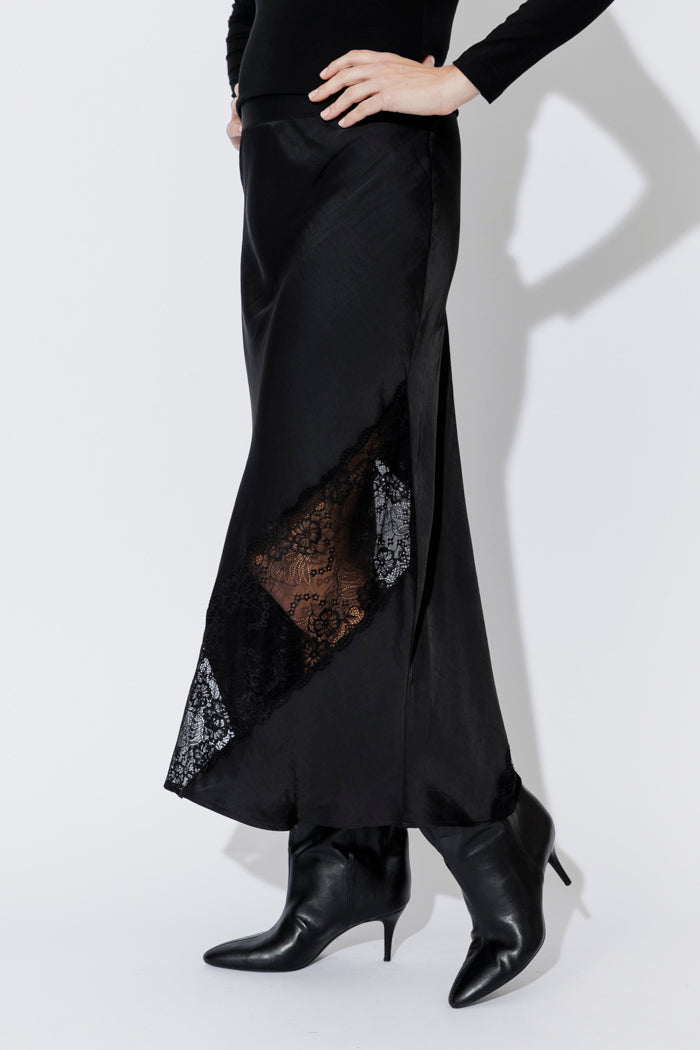 Black Glow Lace Bias Skirt
