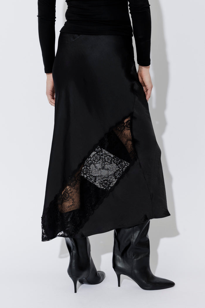 Black Glow Lace Bias Skirt