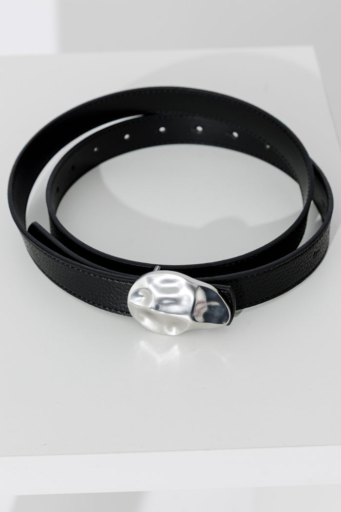 Silver/Blk Beaten Buckle Belt
