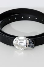 Silver/Blk Beaten Buckle Belt