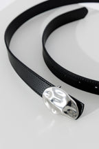 Silver/Blk Beaten Buckle Belt