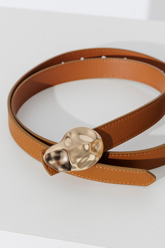 Gold/Tan Beaten Buckle Belt