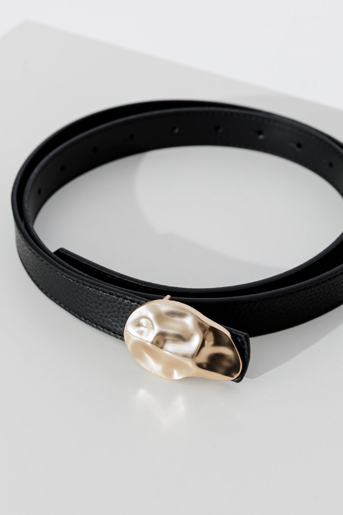 Gold/Blk Beaten Buckle Belt