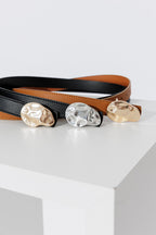 Silver/Blk Beaten Buckle Belt