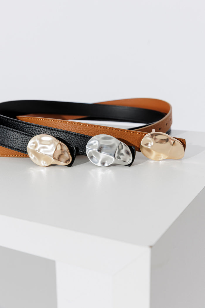 Silver/Blk Beaten Buckle Belt