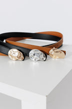 Gold/Blk Beaten Buckle Belt