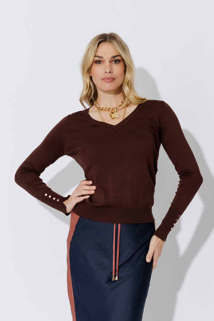 Chocolate Fine Knit V Top